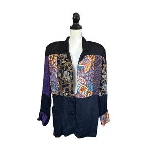 Vintage Surya Black Beaded Patchwork Oversized Blazer Upcycle Crafting DIY M
